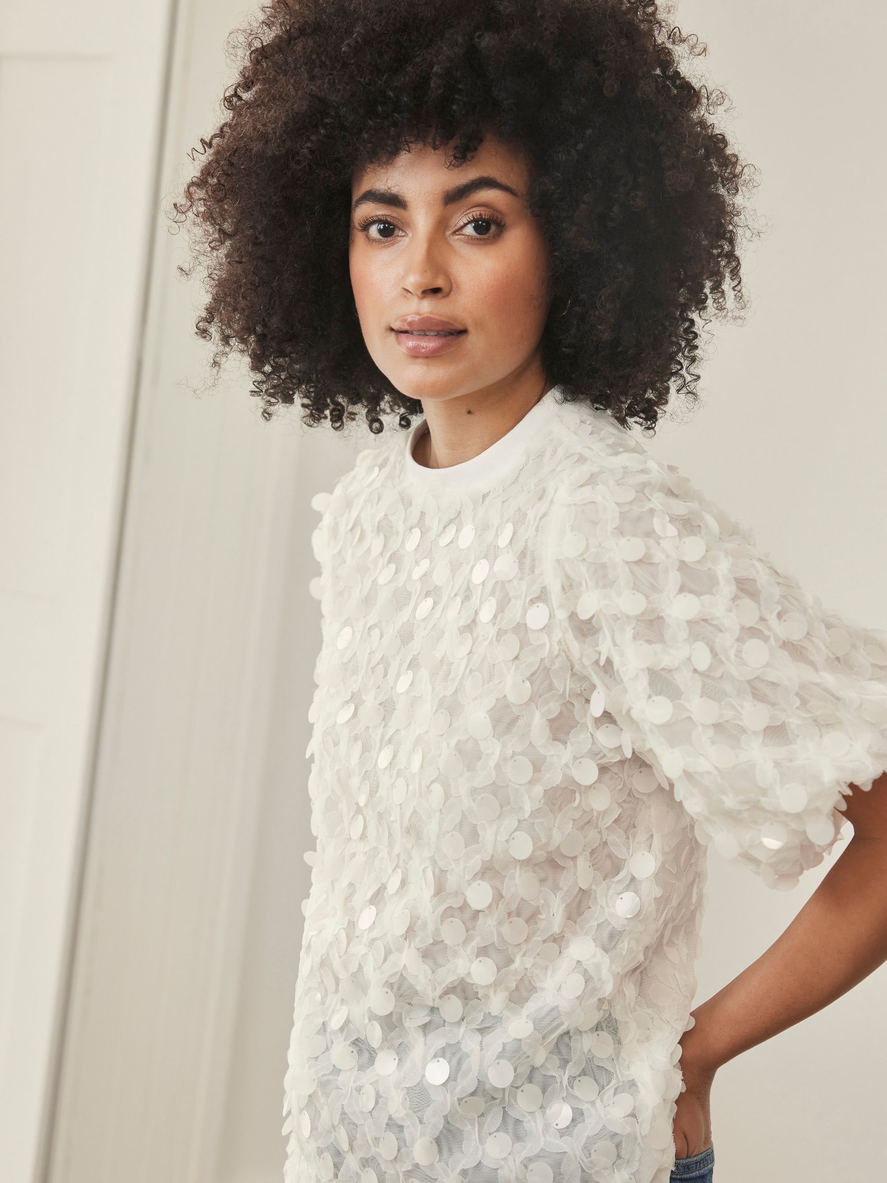 Cream sequin top online