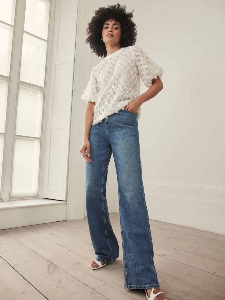 Mint Velvet Cream Sequin Mesh T-Shirt - Image 2 of 4 Mint Velvet Cream Sequin Mesh T-Shirt - Image 2 of 4