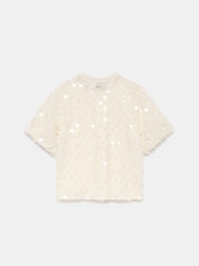 Mint Velvet Cream Sequin Mesh T-Shirt - Image 4 of 4