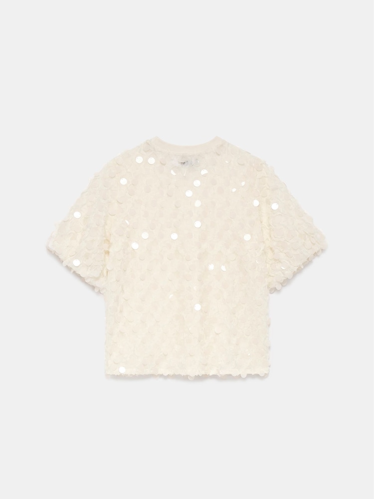Mint Velvet Cream Sequin Mesh T-Shirt - Image 4 of 4 Mint Velvet Cream Sequin Mesh T-Shirt - Image 4 of 4