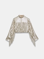 Mint Velvet Gold Sequin Fringe Crop Jacket - Image 3 of 4