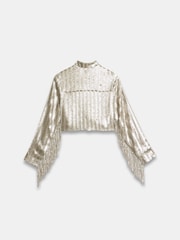 Mint Velvet Gold Sequin Fringe Crop Jacket - Image 4 of 4