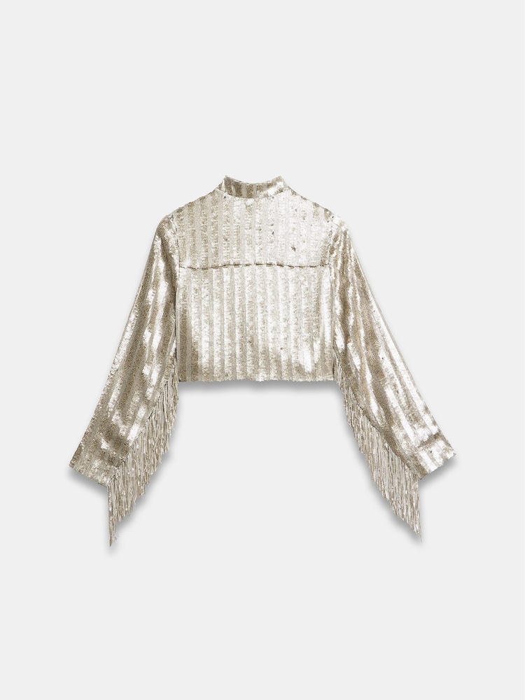 Mint Velvet Gold Sequin Fringe Crop Jacket - Image 4 of 4