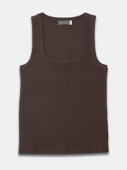 Mint Velvet Brown Cotten Blend Scoop Neck Vest - Image 3 of 4