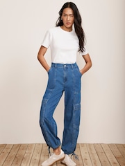Mint Velvet Blue 100% Cotton Wash Parachute Jeans - Image 1 of 4
