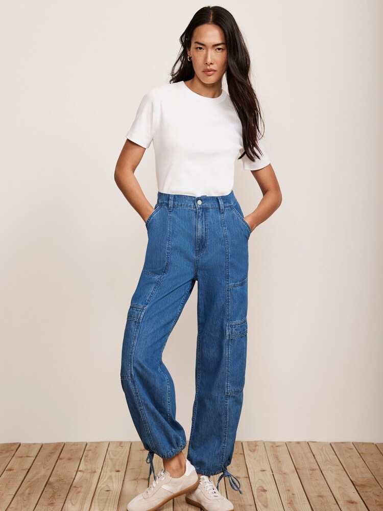 Mint Velvet Blue 100% Cotton Wash Parachute Jeans - Image 1 of 4