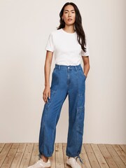 Mint Velvet Blue 100% Cotton Wash Parachute Jeans - Image 2 of 4