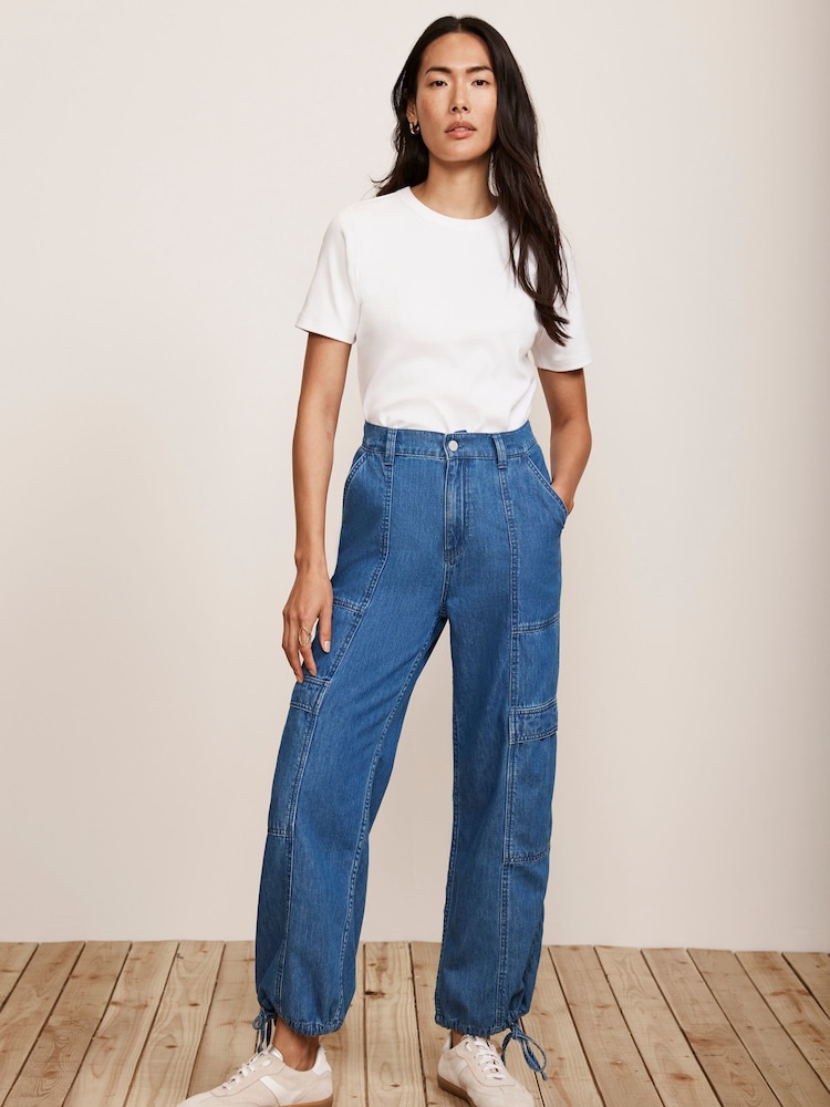 Mint Velvet Blue 100% Cotton Wash Parachute Jeans - Image 2 of 4