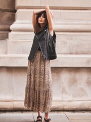 Mint Velvet Brown Leopard Print Ruffle Maxi Skirt - Image 1 of 4