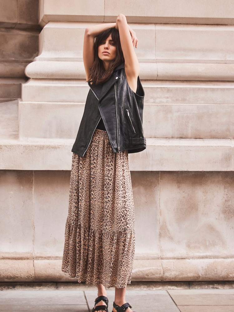 Mint Velvet Brown Leopard Print Ruffle Maxi Skirt - Image 1 of 4