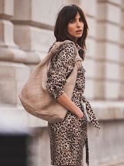 Mint Velvet Brown Leopard Print Denim Mini Shirt Dress - Image 2 of 4
