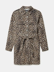 Mint Velvet Brown Leopard Print Denim Mini Shirt Dress - Image 3 of 4