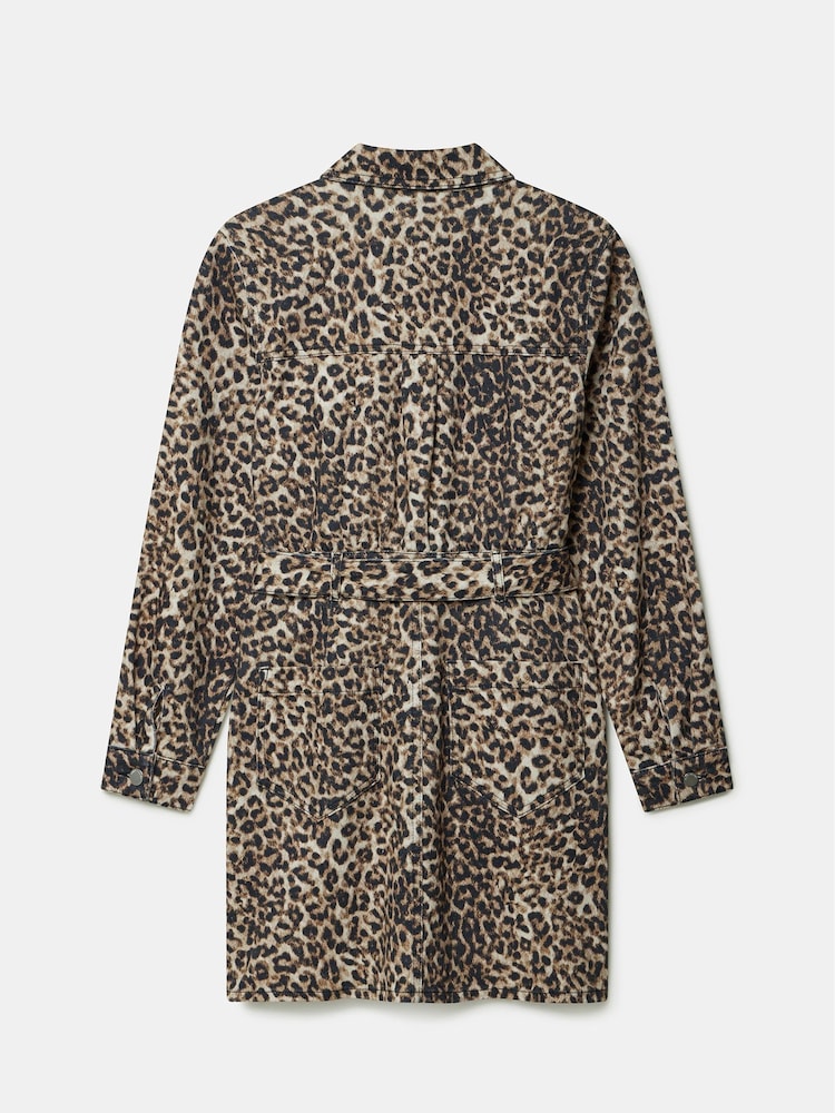 Mint Velvet Brown Leopard Print Denim Mini Shirt Dress - Image 4 of 4
