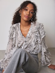 Mint Velvet Cream Snake Effect Print Blouse - Image 1 of 4