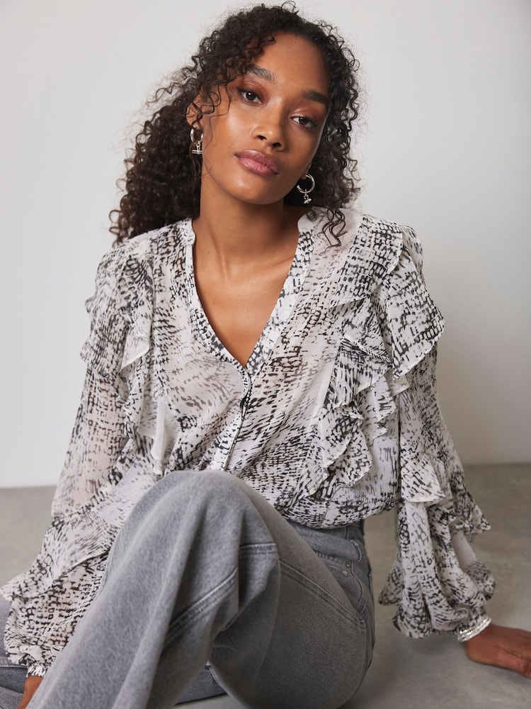 Mint Velvet Cream Snake Effect Print Blouse - Image 1 of 4