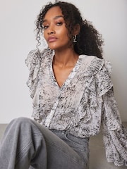 Mint Velvet Cream Snake Effect Print Blouse - Image 2 of 4
