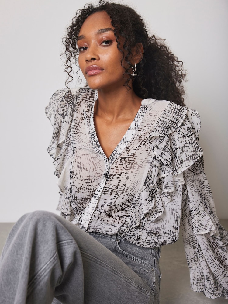 Mint Velvet Cream Snake Effect Print Blouse - Image 2 of 4