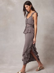 Mint Velvet Brown Ruffle Skirt Dress - Image 1 of 4
