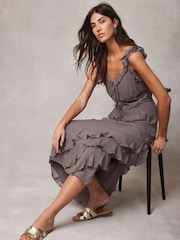 Mint Velvet Brown Ruffle Skirt Dress - Image 2 of 4