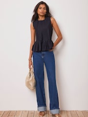 Mint Velvet Blue Cotton Peplum Top - Image 1 of 4