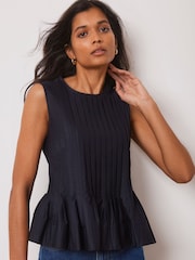 Mint Velvet Blue Cotton Peplum Top - Image 2 of 4