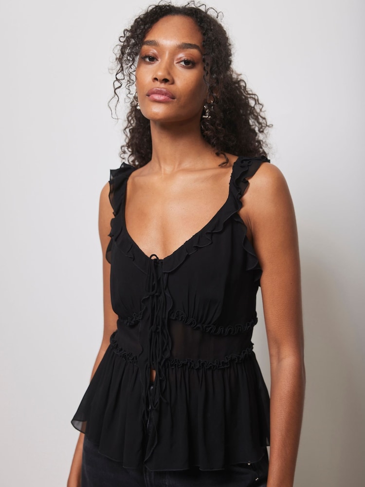 Mint Velvet Black Ruffle Cami Top - Image 2 of 4