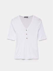 Mint Velvet White Ribbed Henley Top - Image 3 of 4