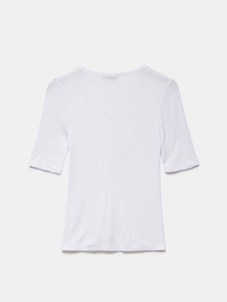 Mint Velvet White Ribbed Henley Top - Image 4 of 4