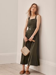 Mint Velvet Green Pinafore Midi Dress - Image 1 of 4