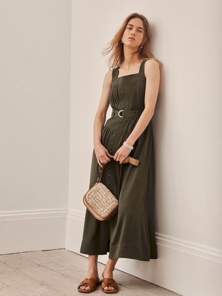 Mint Velvet Green Pinafore Midi Dress - Image 1 of 4