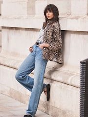 Mint Velvet Brown Leopard Print Denim Shacket - Image 1 of 4
