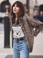 Mint Velvet Brown Leopard Print Denim Shacket - Image 2 of 4
