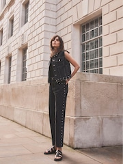 Mint Velvet Black Washed Studded Wide Jeans - Image 1 of 4
