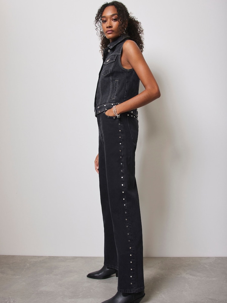 Mint Velvet Black Washed Studded Wide Jeans - Image 2 of 4