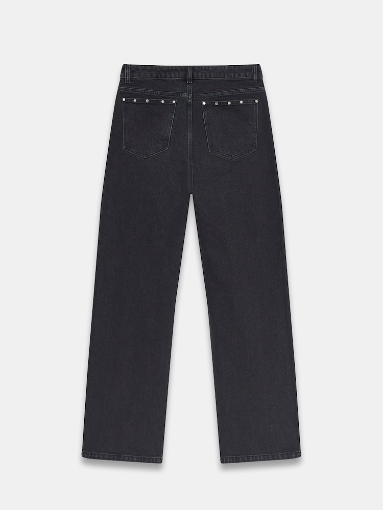 Mint Velvet Black Washed Studded Wide Jeans - Image 4 of 4