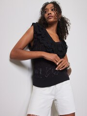Mint Velvet Black Ruffle Knit Top - Image 2 of 4