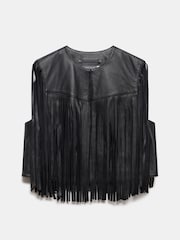 Mint Velvet Black Leather Fringed Waistcoat - Image 3 of 4