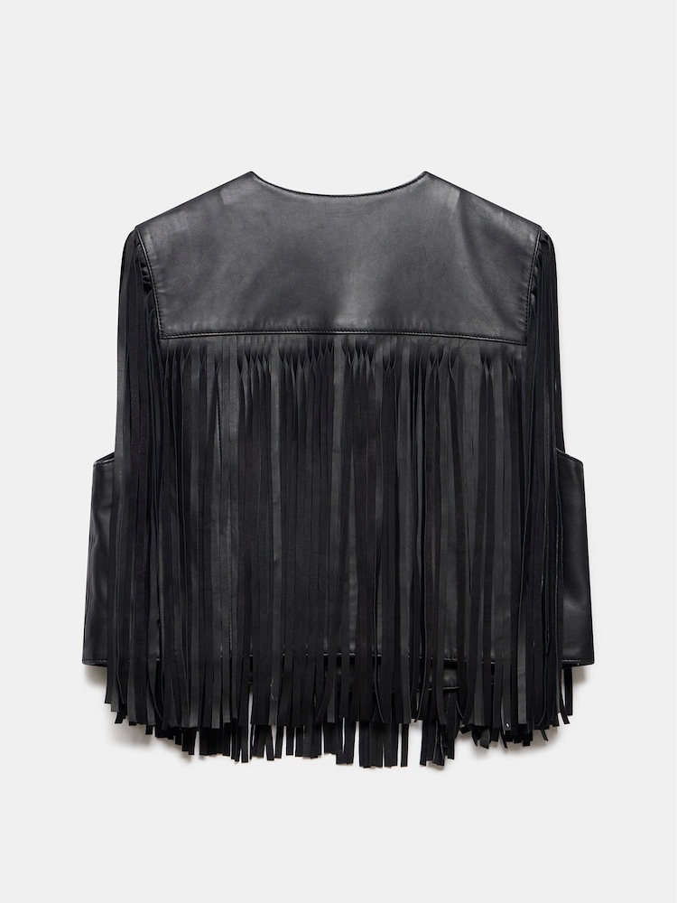 Mint Velvet Black Leather Fringed Waistcoat - Image 4 of 4