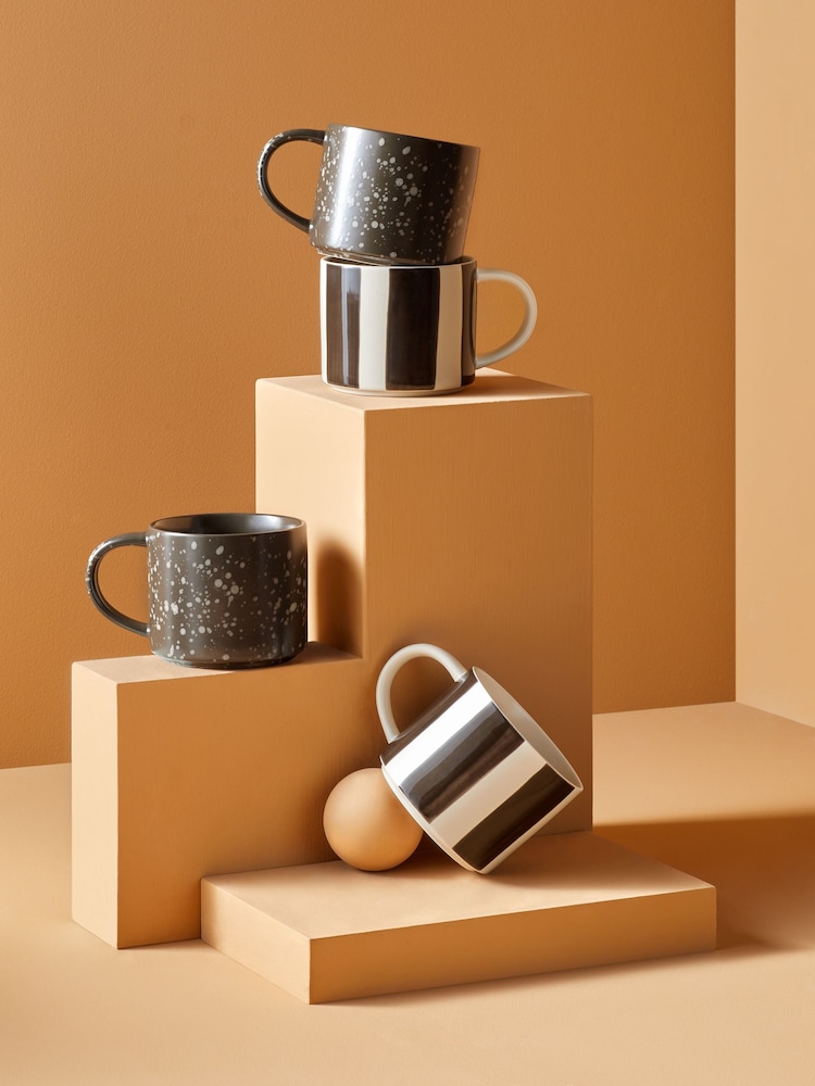 MADE.COM Set of 4 Black/White Jovi Hand Painted Stacking Mugs - Image 2 of 5