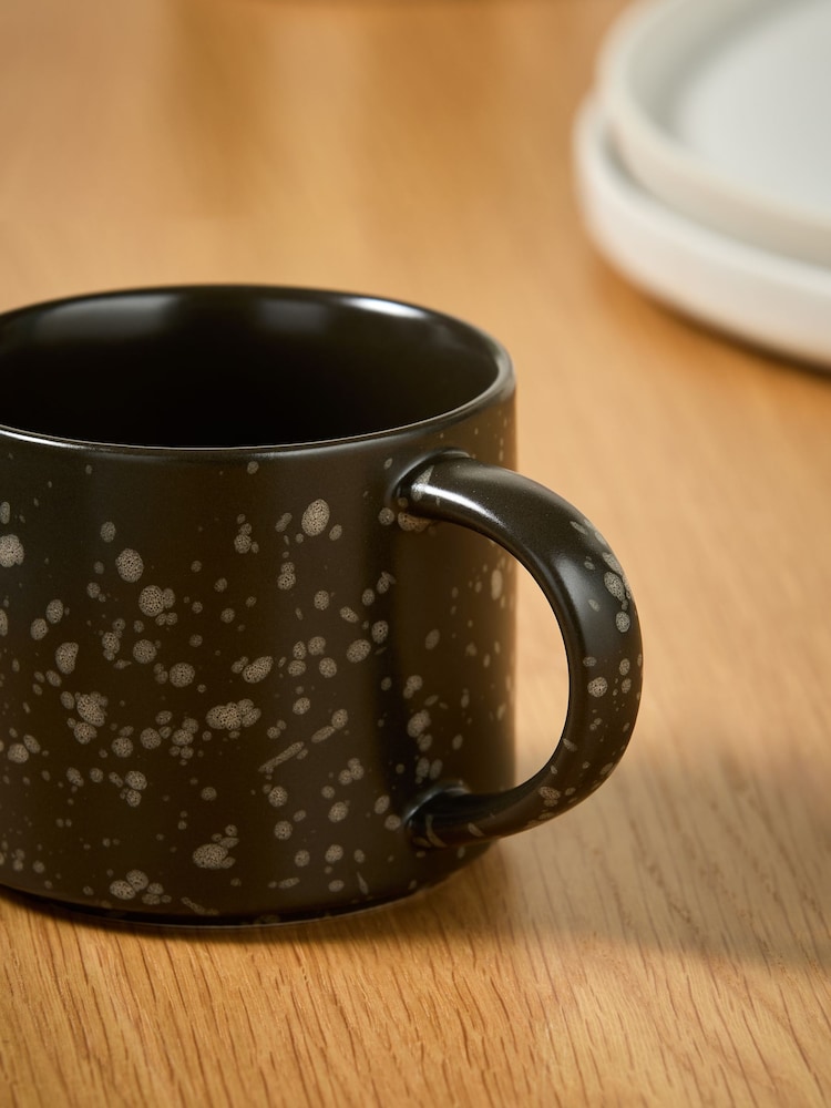 MADE.COM Set of 4 Black/White Jovi Hand Painted Stacking Mugs - Image 4 of 4