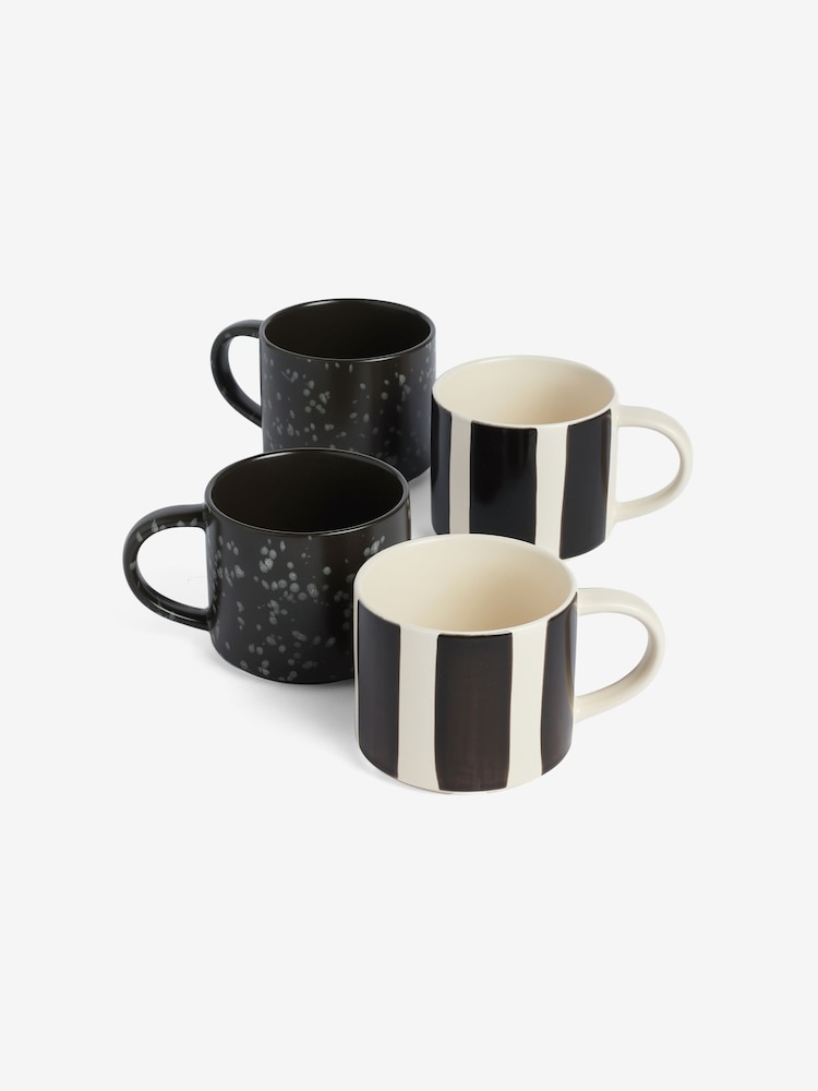 MADE.COM Set of 4 Black/White Jovi Hand Painted Stacking Mugs - Image 5 of 5