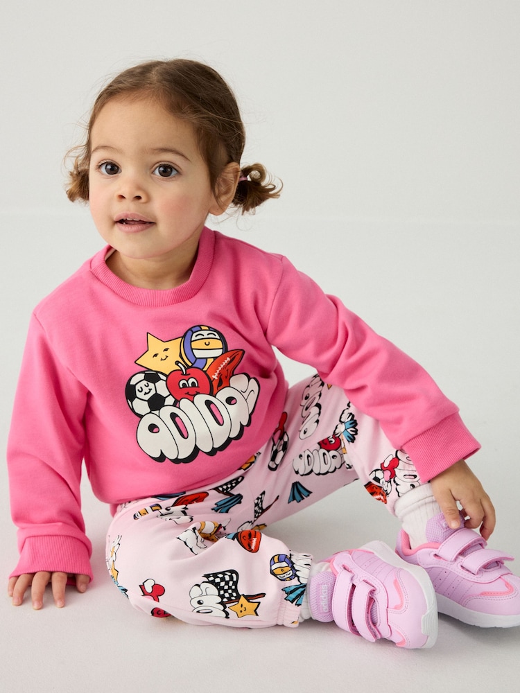 adidas Pink Essentials Infant Fun All-Over Print Tracksuit - Image 1 of 13