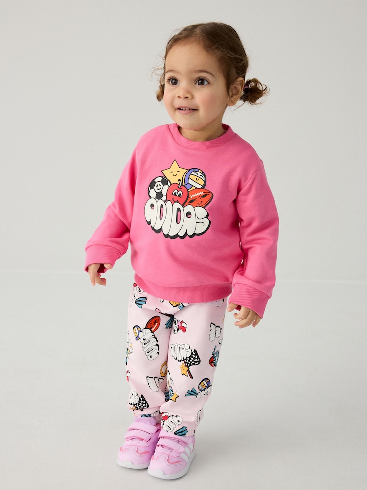 adidas Pink Essentials Infant Fun All-Over Print Tracksuit - Image 2 of 13