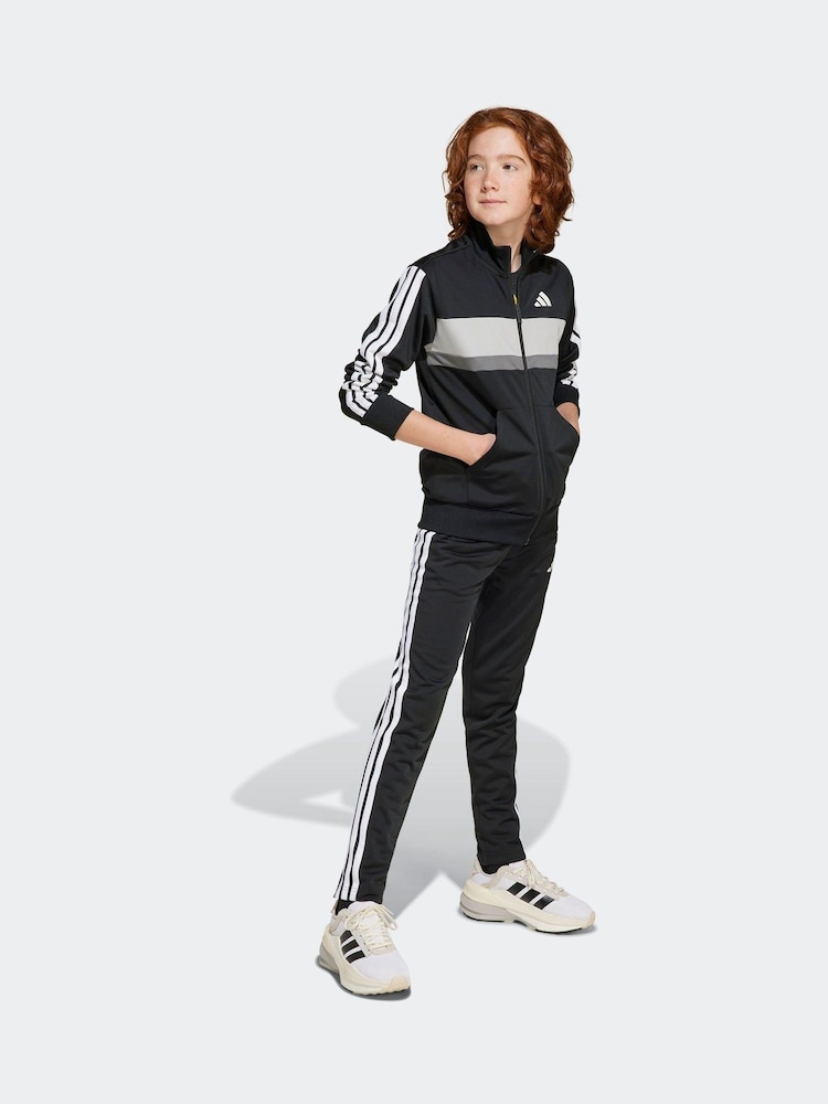 adidas Black Seasonal Essentials Tiberio 3-Stripes Tricot Kids Tracksuit - Image 1 of 9