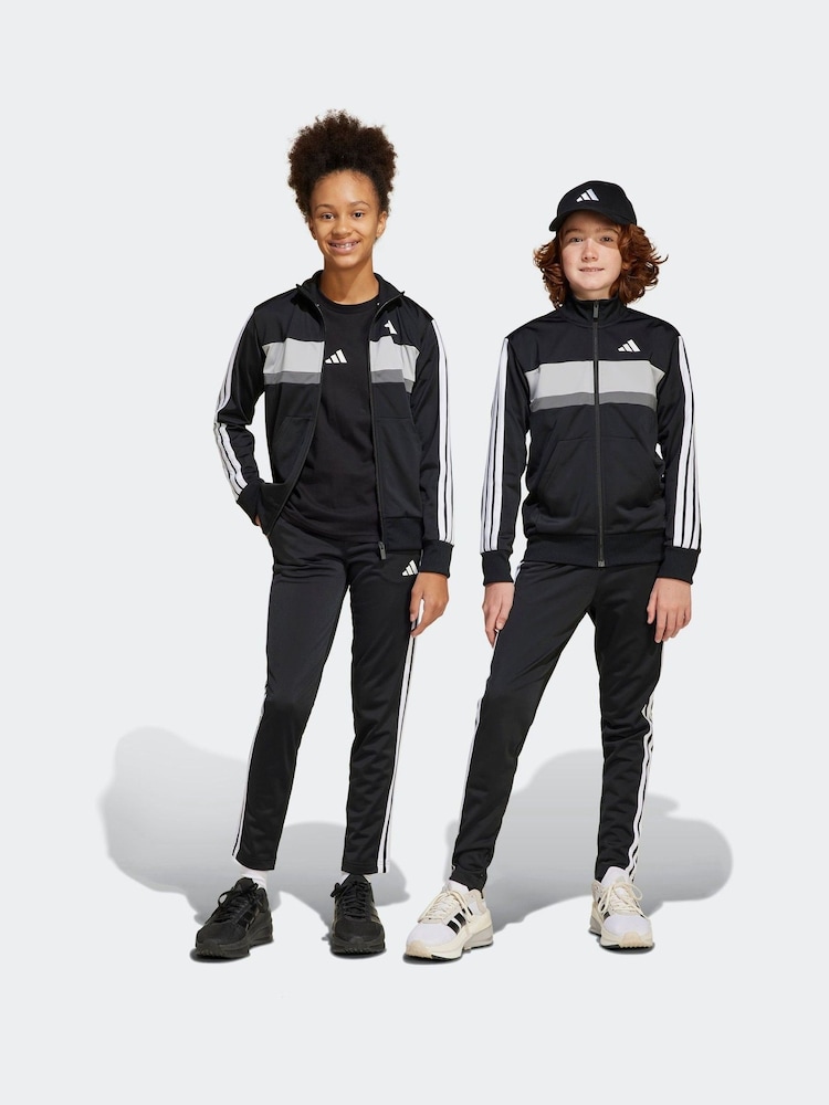 adidas Black Seasonal Essentials Tiberio 3-Stripes Tricot Kids Tracksuit - Image 3 of 9