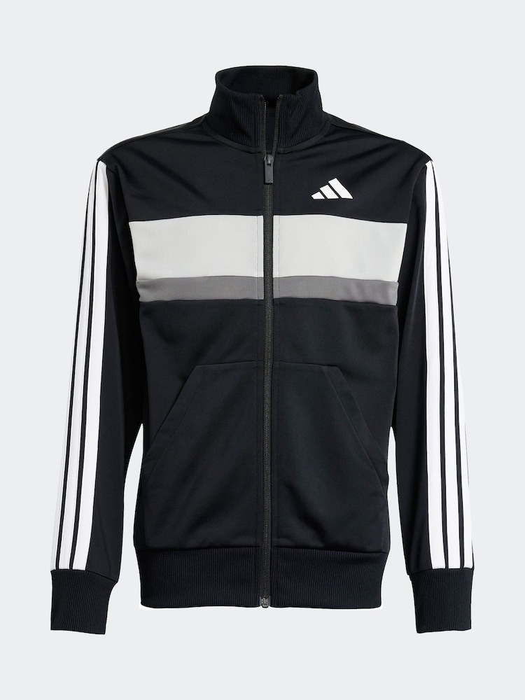 adidas Black Seasonal Essentials Tiberio 3-Stripes Tricot Kids Tracksuit - Image 8 of 9