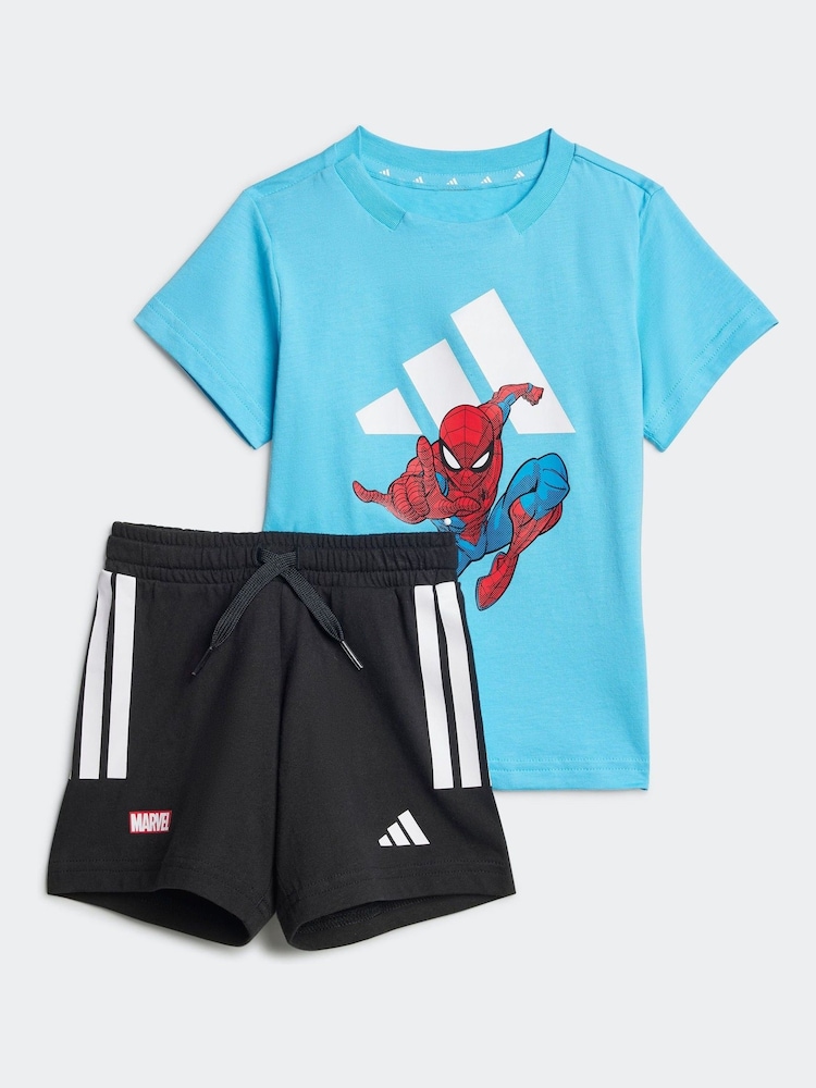 כחול  - Adidas סט של חולצת טי ומכנסיים קצרים עם הדפס Spider-Man של Marvel, %100 כותנה - תמונה 1 מתוך 7