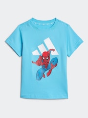 כחול  - Adidas סט של חולצת טי ומכנסיים קצרים עם הדפס Spider-Man של Marvel, %100 כותנה - תמונה 2 מתוך 7