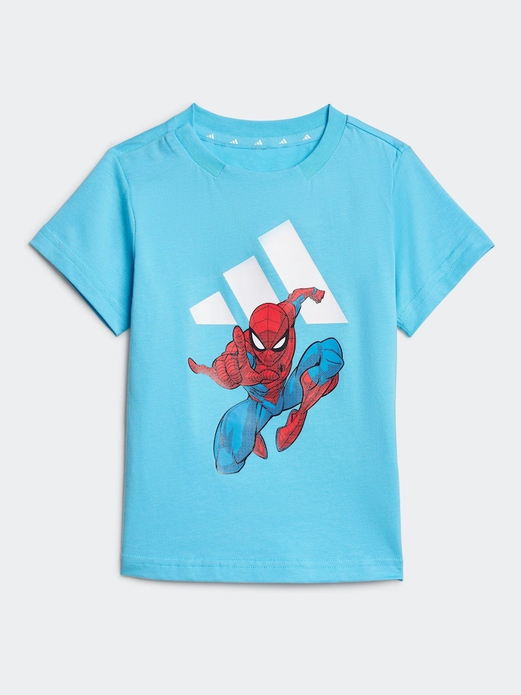 כחול  - Adidas סט של חולצת טי ומכנסיים קצרים עם הדפס Spider-Man של Marvel, %100 כותנה - תמונה 2 מתוך 7