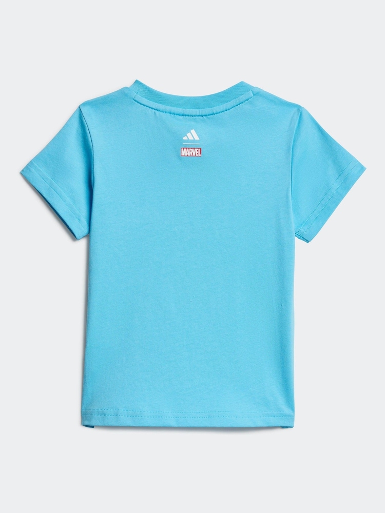 adidas Blue Marvel Spider Man 100% Cotton Shorts T-Shirt Set - Image 3 of 7